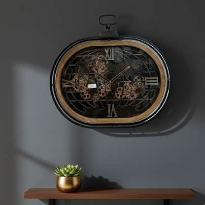Executive Oval World Map Gear Clock
