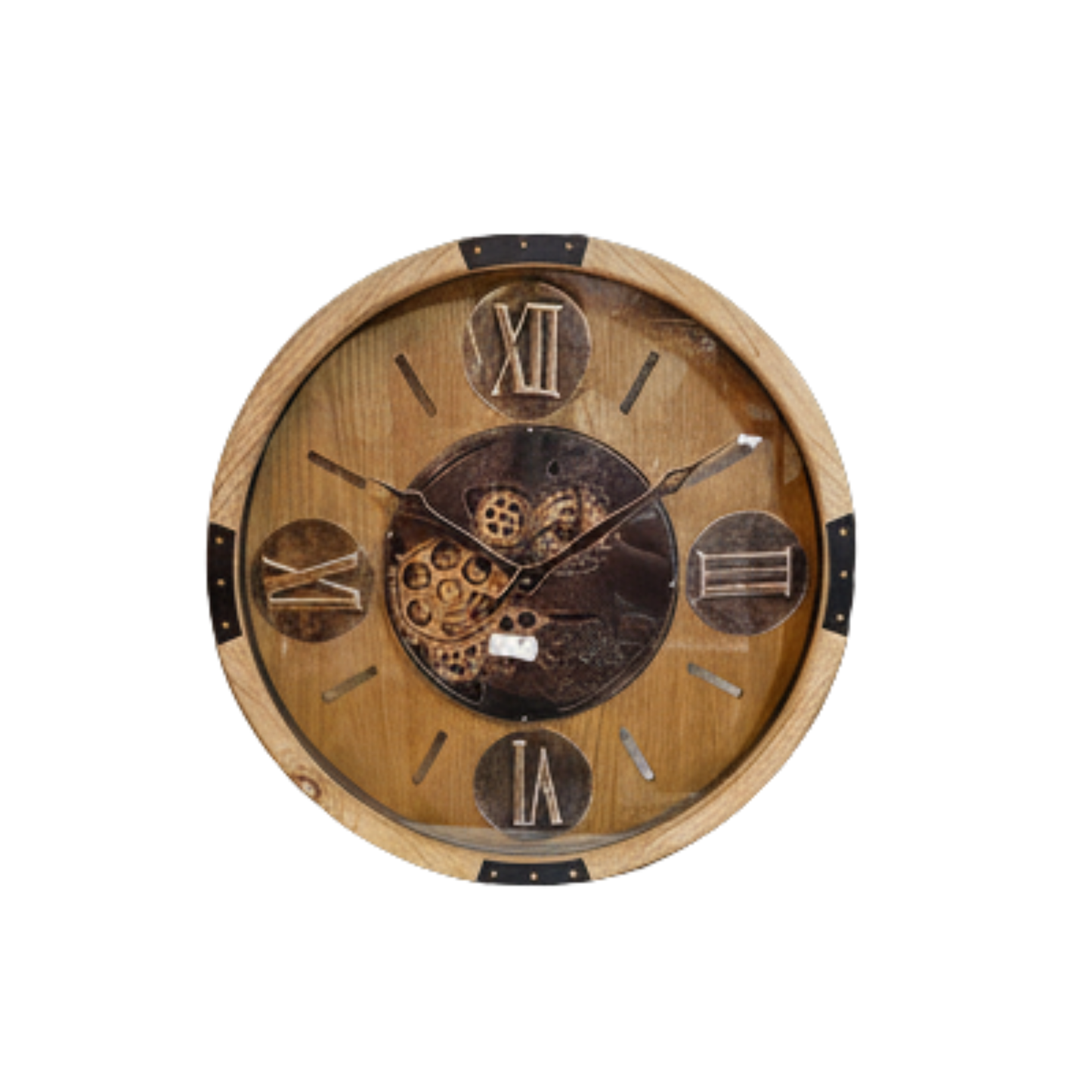 Executive Oakwood & Bronze Gear Wall Clock