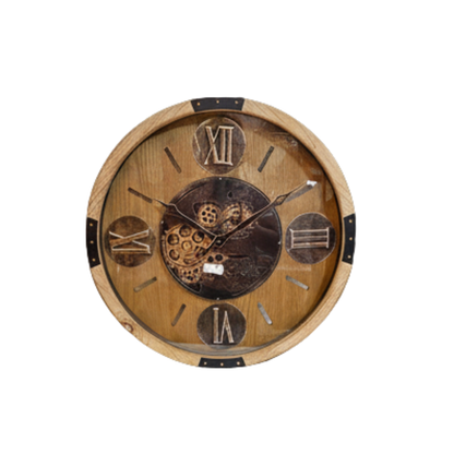Executive Oakwood & Bronze Gear Wall Clock