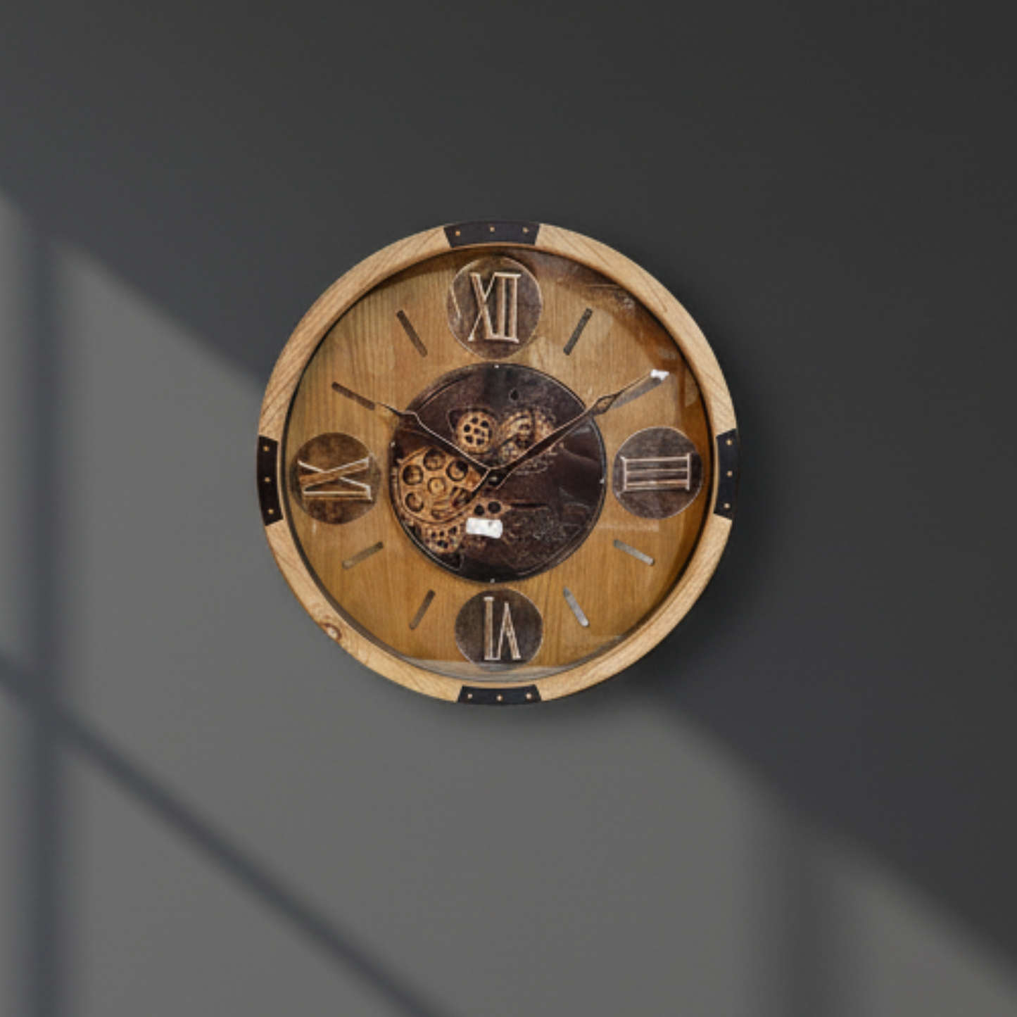 Executive Oakwood & Bronze Gear Wall Clock