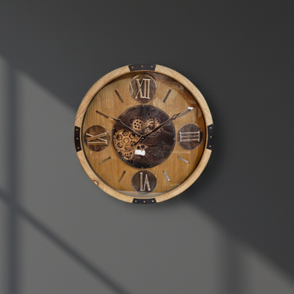 Executive Oakwood & Bronze Gear Wall Clock