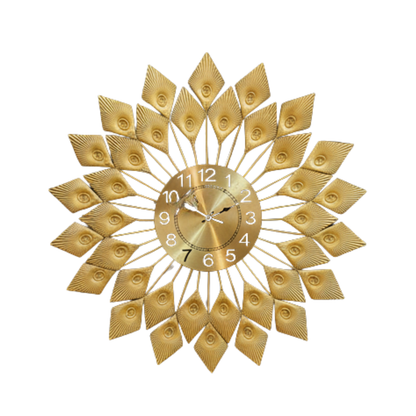 Opulent Gilded Peacock Feather Wall Clock