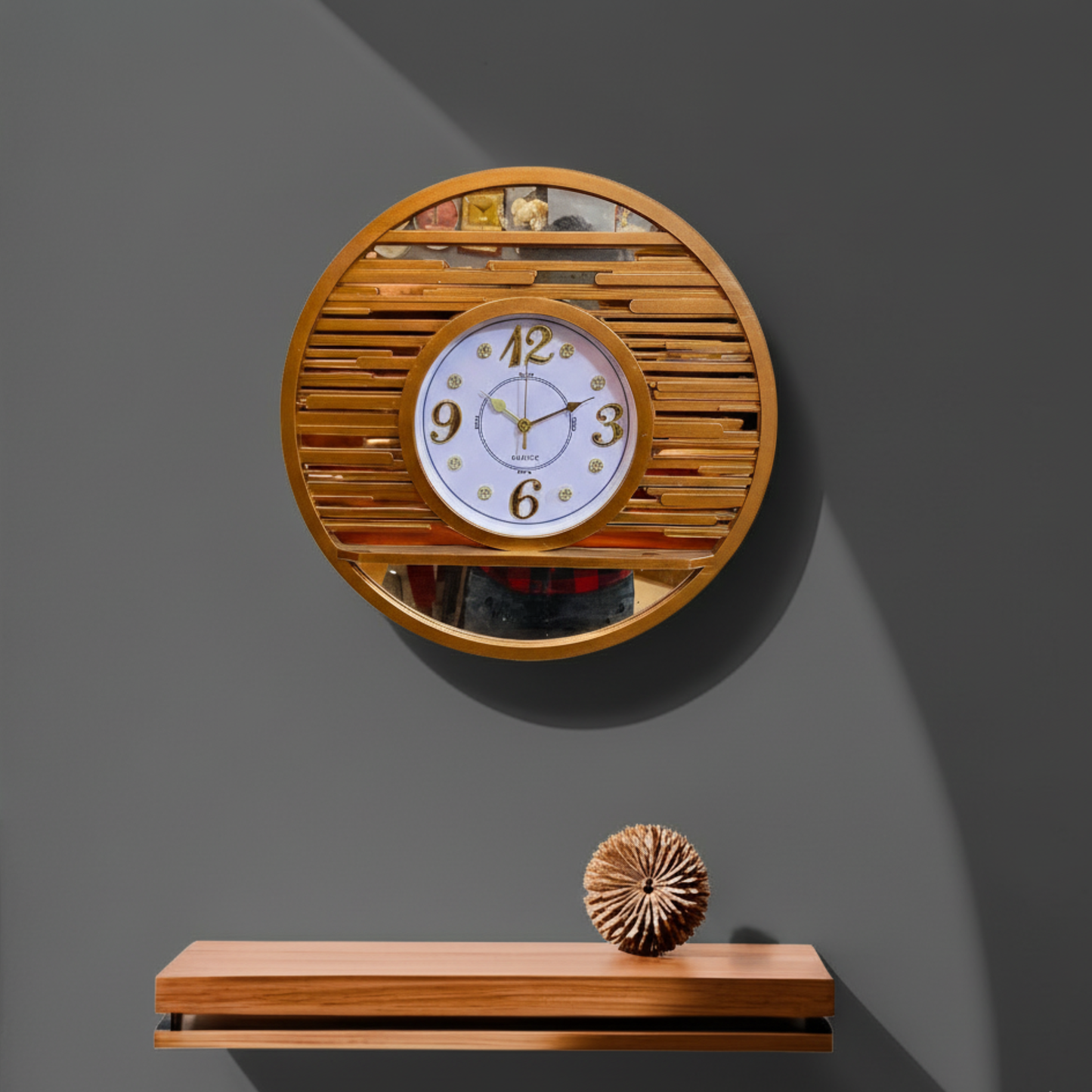 Rustic Bamboo & Mirror Wall Clock