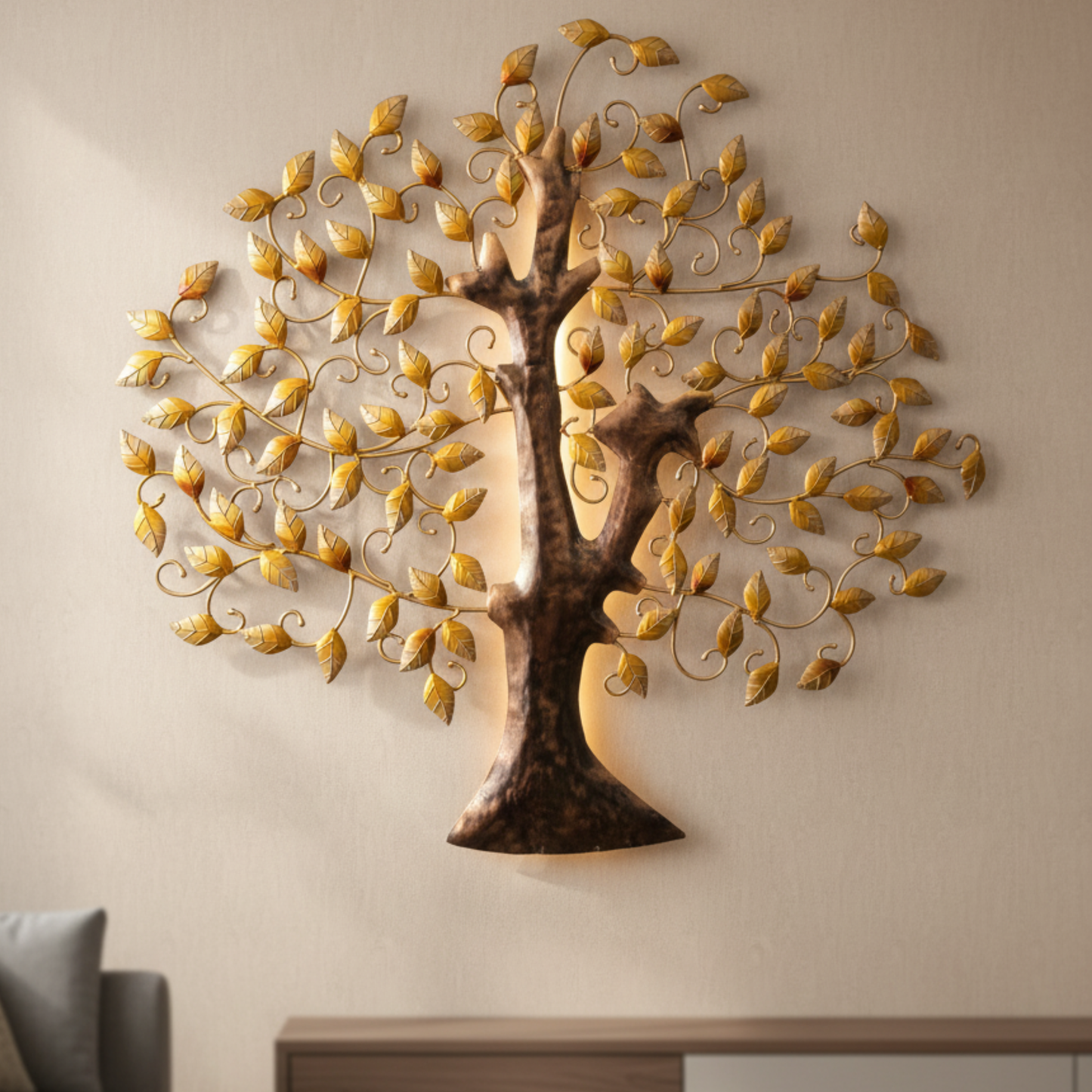 "Gilded Sentinel" - Premium Backlit Iron Tree of Life Metal Wall Sculpture With Light