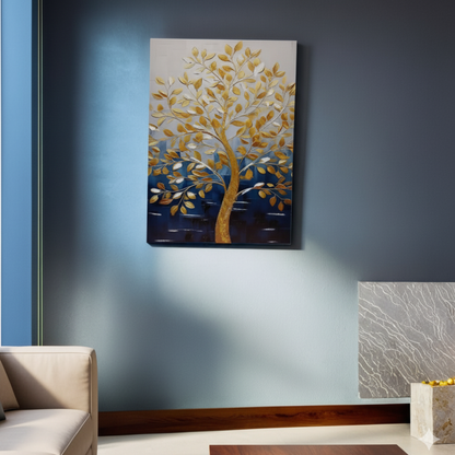 "Azure Canopy" - Hand-Painted Textured Gold Leaf Mixed Media Canvas Art