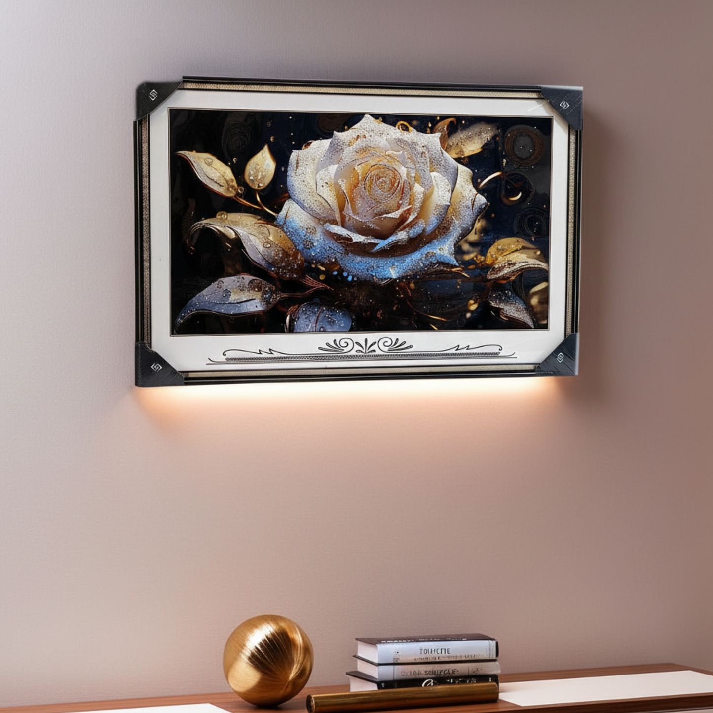"Diamond Rose" - Exclusive Framed & Backlit Glamour Floral Print Art