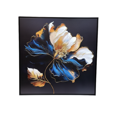 "Nocturne Bloom" - Premium Illuminated 3D Textured Floral Art with Gold Accents