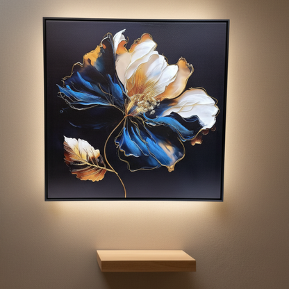 "Nocturne Bloom" - Premium Illuminated 3D Textured Floral Art with Gold Accents