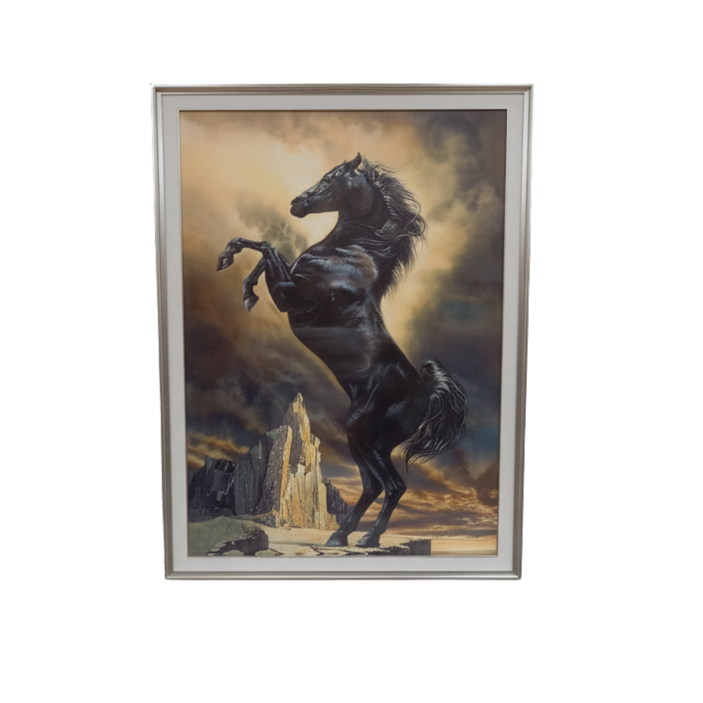 "Obsidian Fury" - Premium Framed Black Stallion Rearing Grand Canvas Art