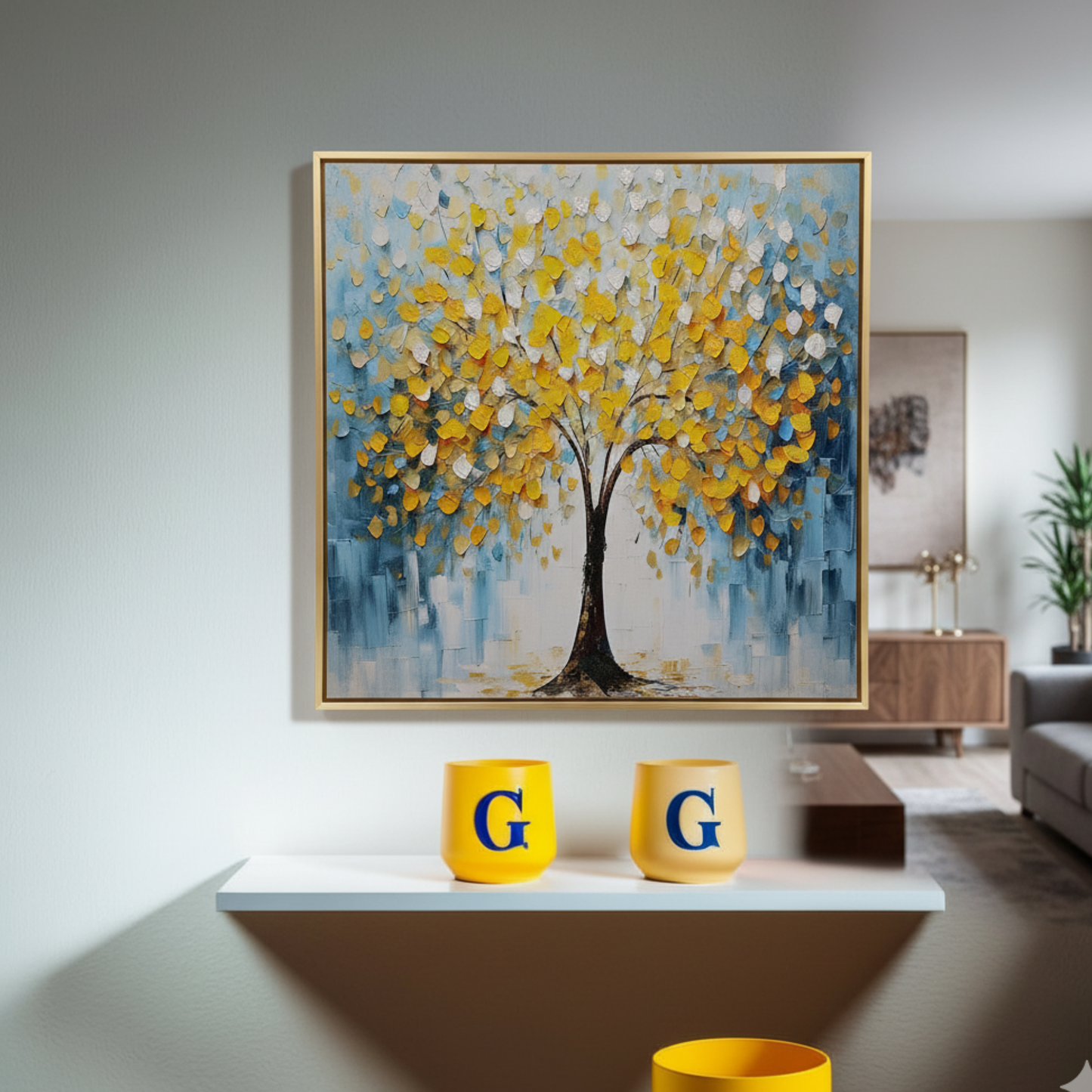 "Golden Luster" - Premium Impasto Textured Tree of Life Canvas Art with Gold Frame