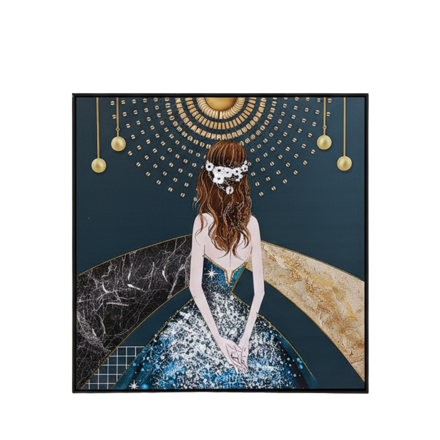 "Midnight Masquerade" - Premium Framed Abstract Portrait with Gilded & Jewel Tones