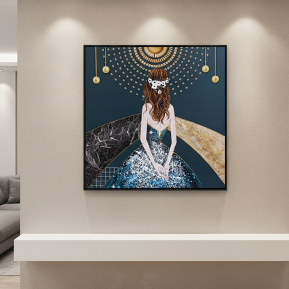 "Midnight Masquerade" - Premium Framed Abstract Portrait with Gilded & Jewel Tones