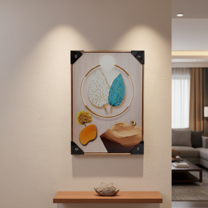 "Elemental Balance" - Premium 3D Textured Abstract Leaf & Geometry Wall Art