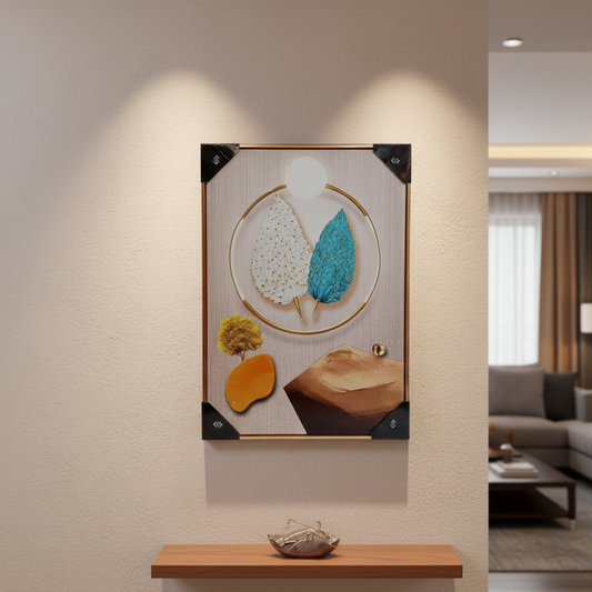 "Elemental Balance" - Premium 3D Textured Abstract Leaf & Geometry Wall Art