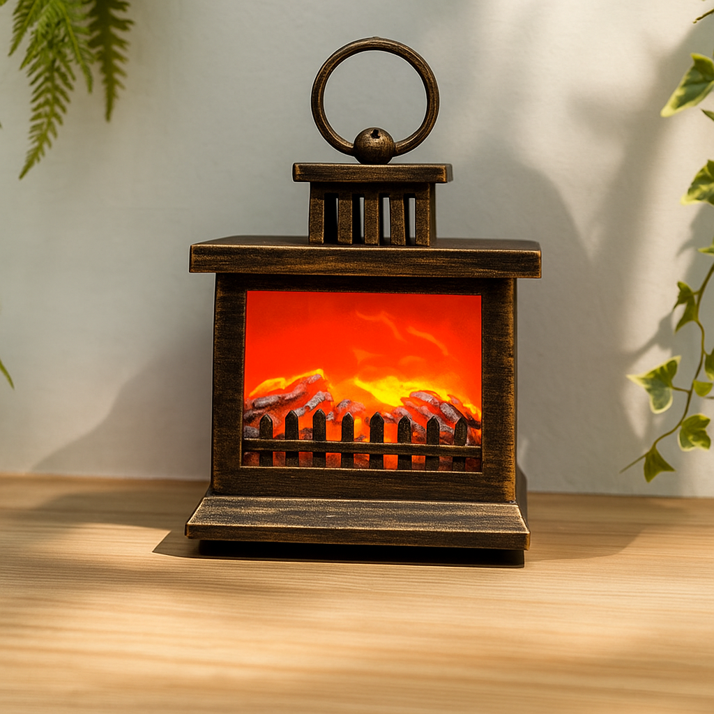Rustic LED Fireplace Lantern For Indoor