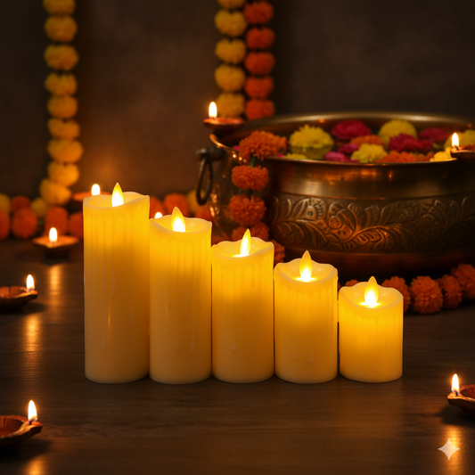 Nura Luxe Glow LED Candle Set – Elegant Warm Ambiance Collection (Set of 5)