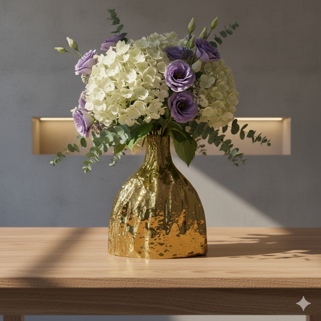 Gilded Artisan Vessel Vase for Flowers
