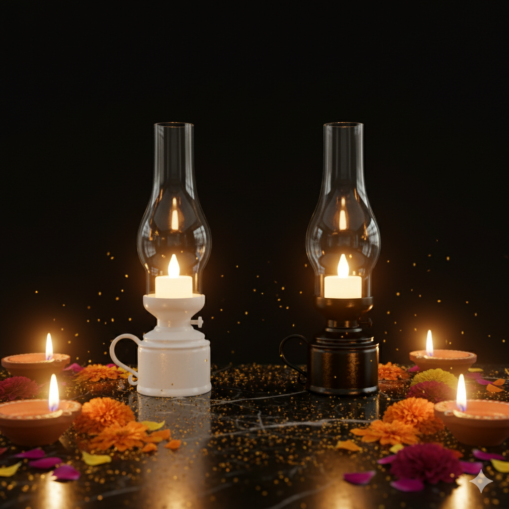 Nura Vintage Elegance Lantern Candle Set – Classic Charm in Black & White
