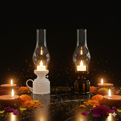 Nura Vintage Elegance Lantern Candle Set – Classic Charm in Black & White