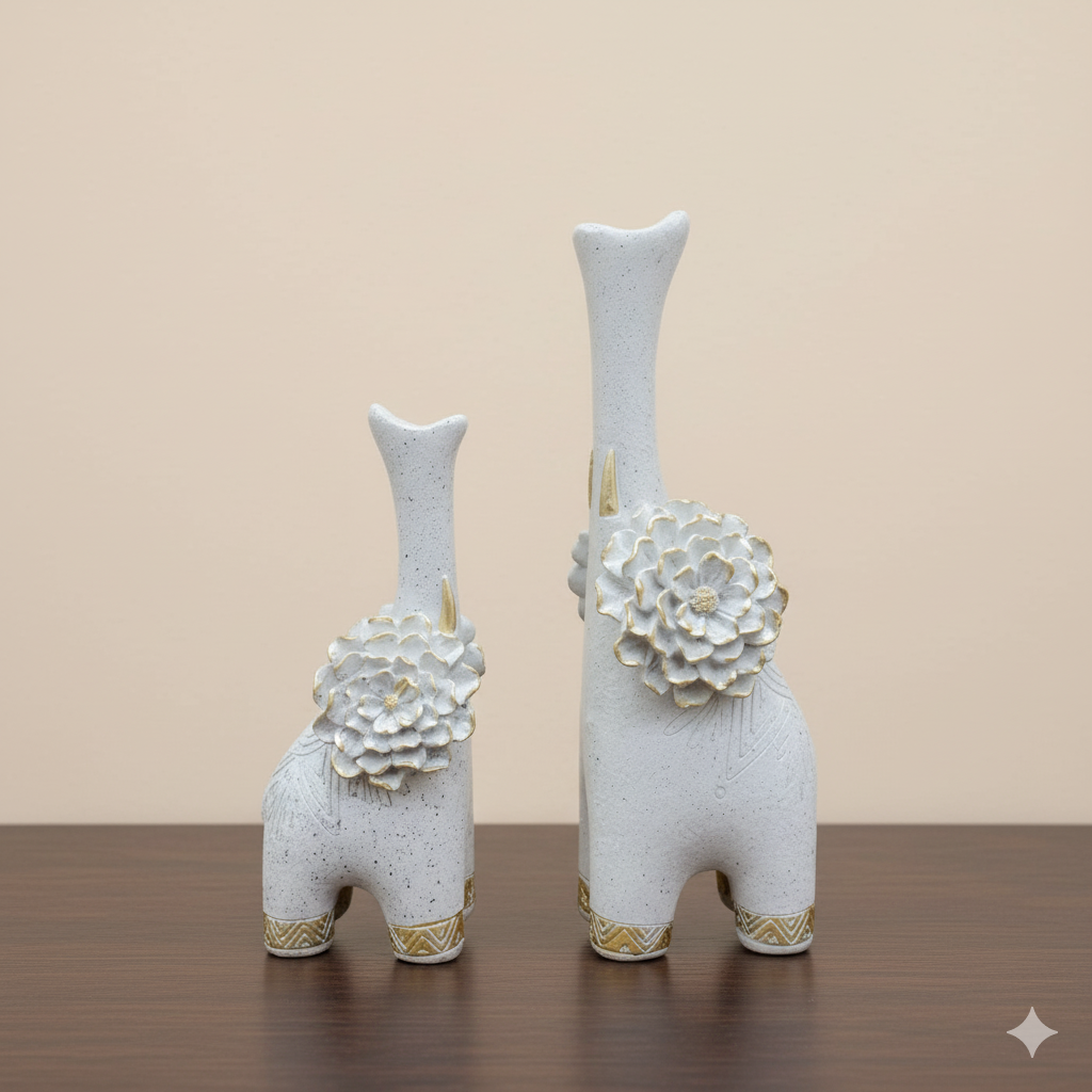 Elegant Floral Giraffe Sculptures - Set of Two