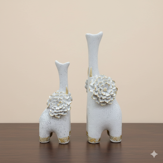 Elegant Floral Giraffe Sculptures - Set of Two