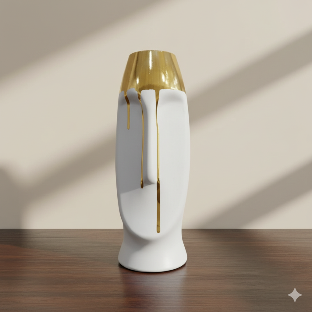 Haute Culture Dripping Gold Ceramic Face Vase