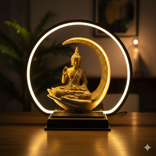 Golden Serenity LED Lamp With Budha Figure