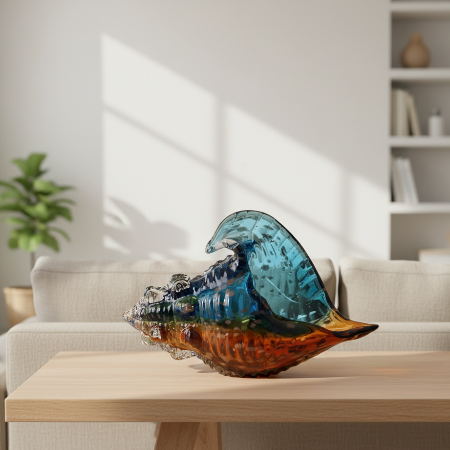 Azure Wave Crest Hand-Blown Glass Shell- Blue