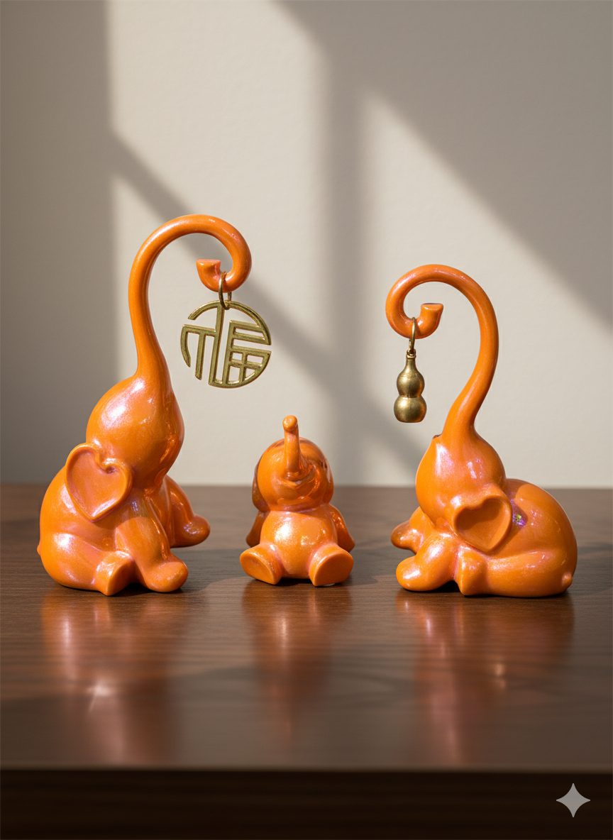 Opulent "Fortune Trunk" Elephant Family - Luxury Home Accent