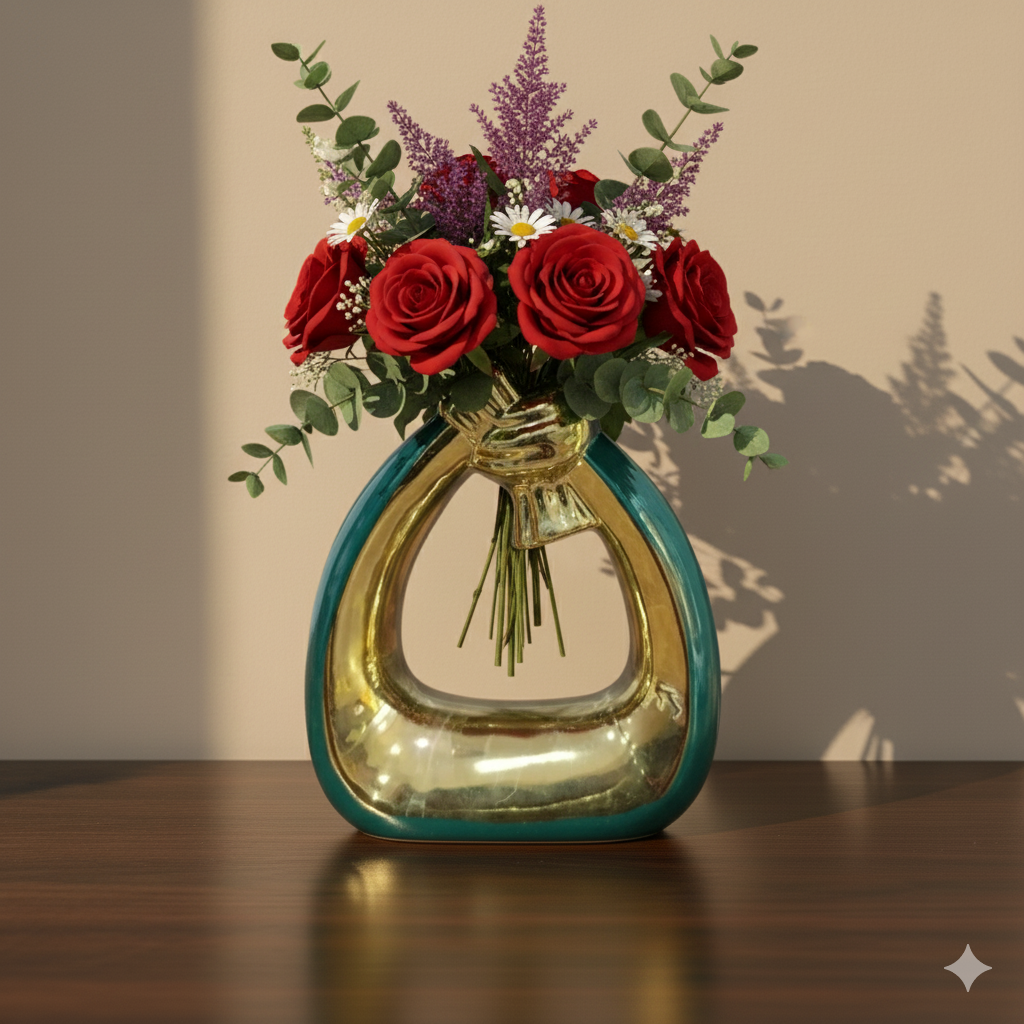 The Gilded Embrace Vase For Indoor Decor- Green
