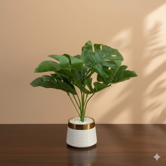 Luxe Monstera Deliciosa in Gilded Ribbed Planter