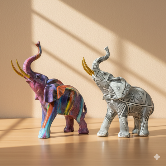Artisan Elegance Handcrafted Designed Elephant Sculptures with Golden Accents