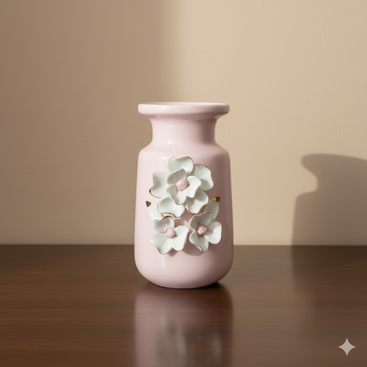 Luxury Ceramic Blossom Vase with Gold Accents- Pink