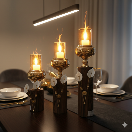 The "Opulent Trio" Luxury Candle Stand Set Brown
