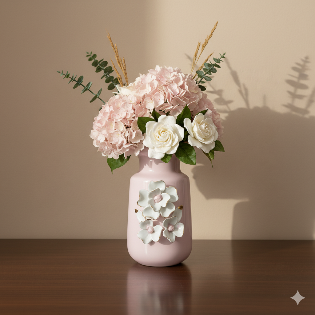 Luxury Ceramic Blossom Vase with Gold Accents- Pink