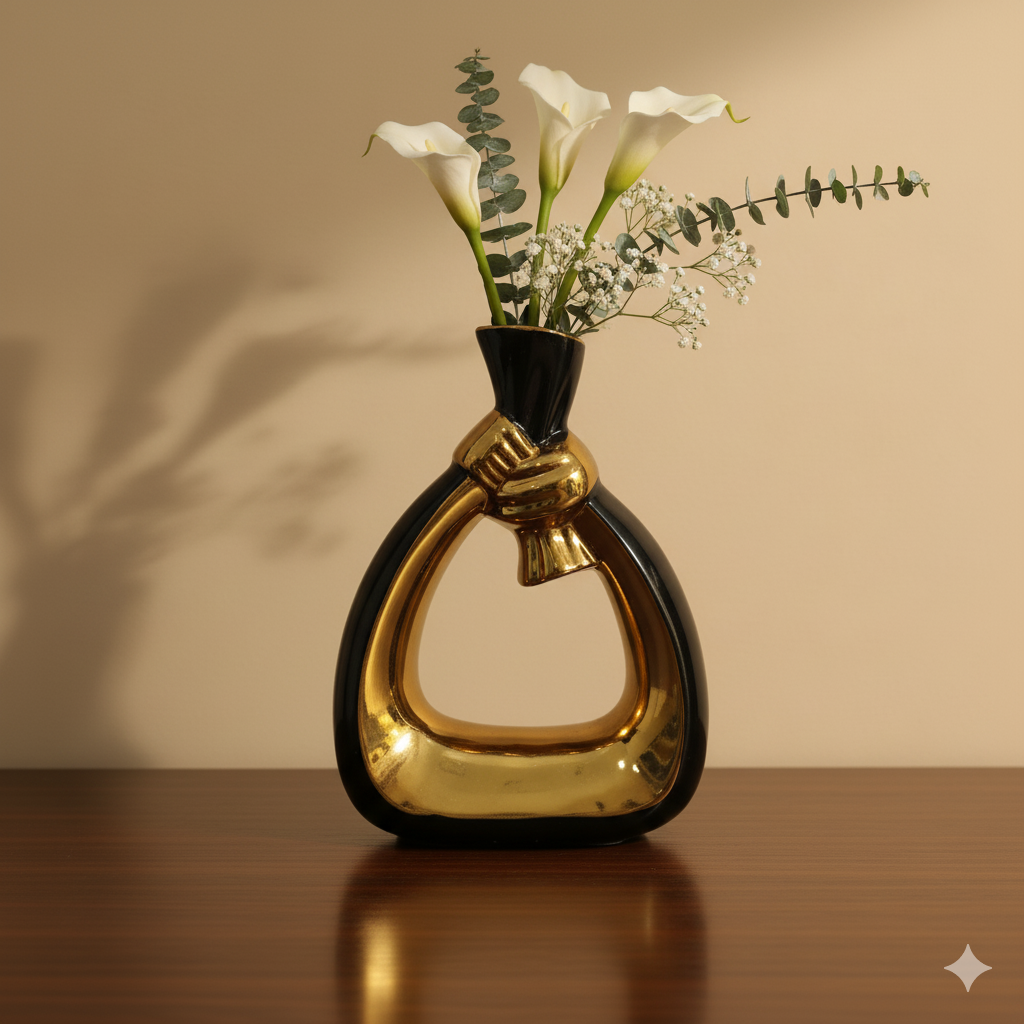The Gilded Embrace Vase For Indoor Decor- Black